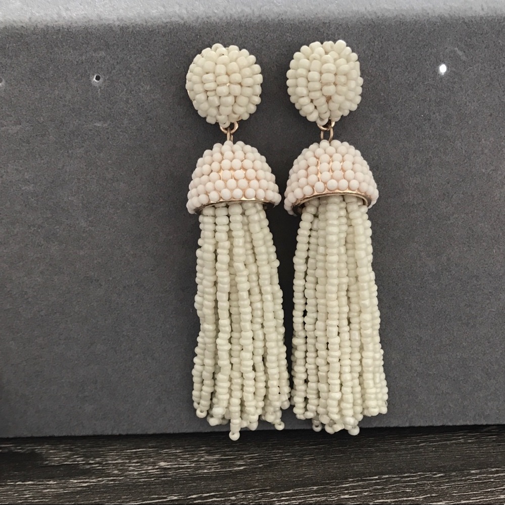 NWOT Beaded Baublebar tassel earrings WHITE